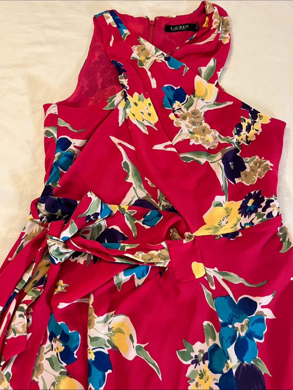 Ralph Lauren Bright Fuchsia Floral Cross-Neck Midi Dress - Picture 5 of 14